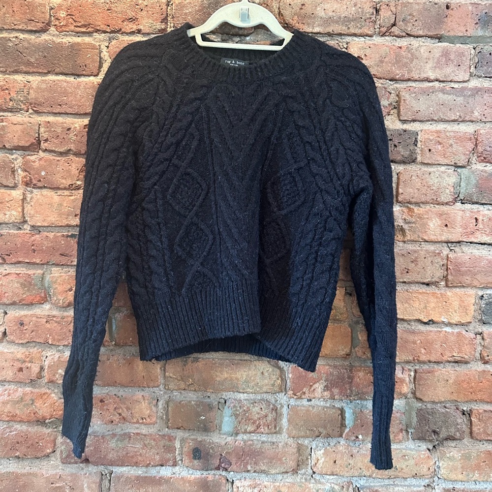 rag & bone Cable Knit Wool & Alpaca Blend Crop Sweater Navy blue XS